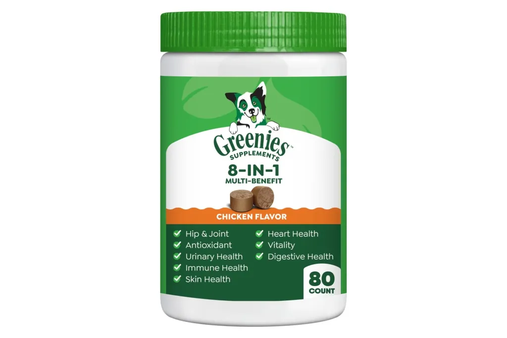 A bottle of pet chews from Greenies