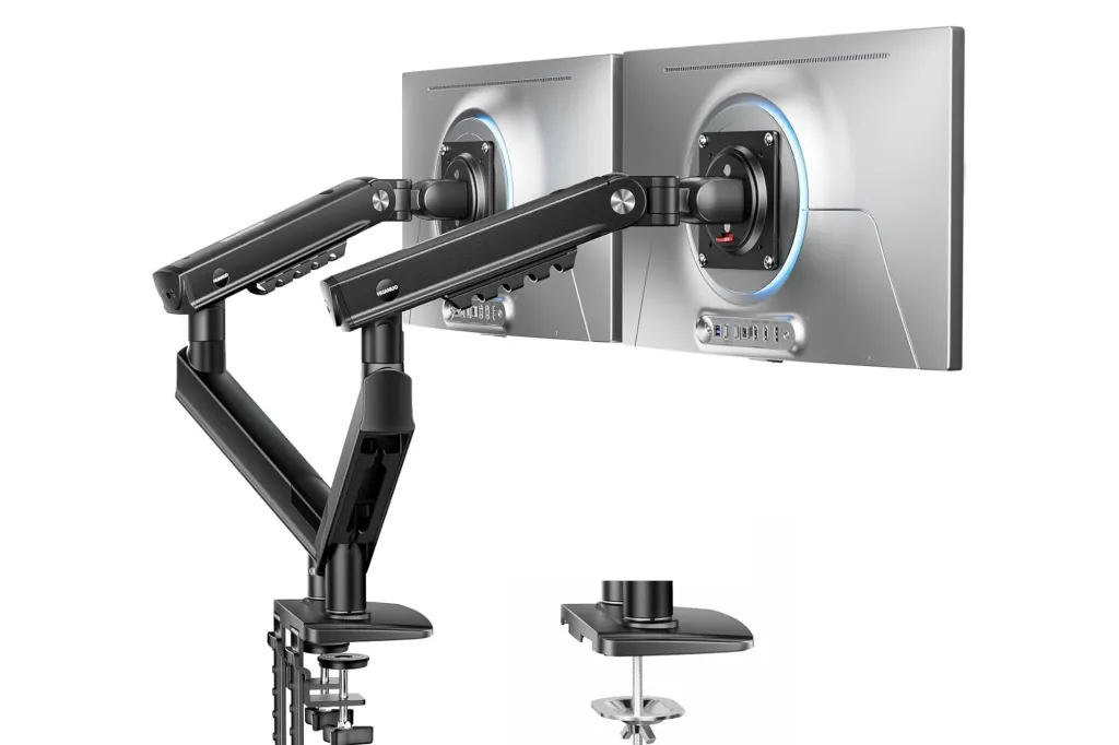 Dual computer monitor arms.