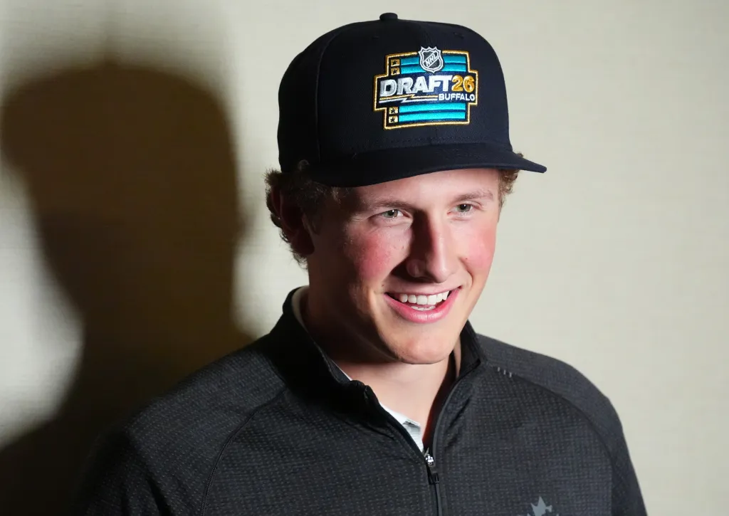 Keaton Verhoeff attends the 2026 NHL Draft Top Prospects Media Availability on June 25, 2026 at the New Era Cap World Headquarters in Buffalo.