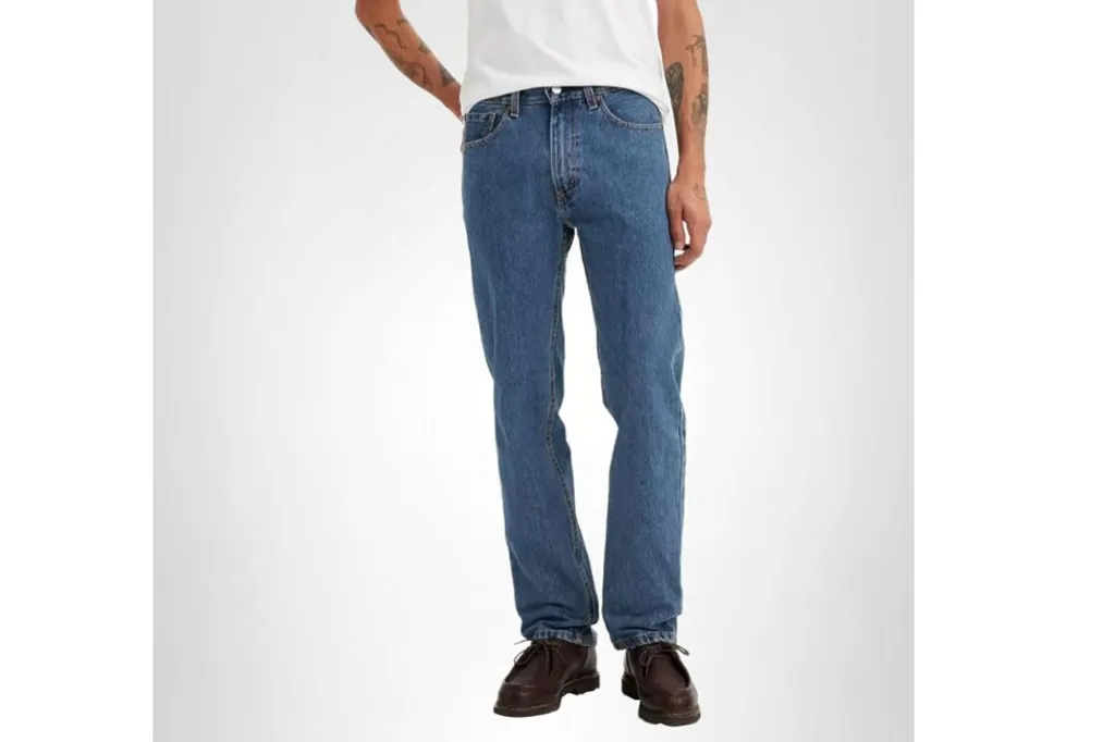 A man in blue jeans.