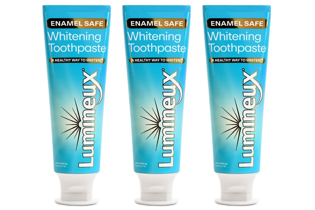 Three tubes of Lumineux Enamel Safe Whitening Toothpaste.