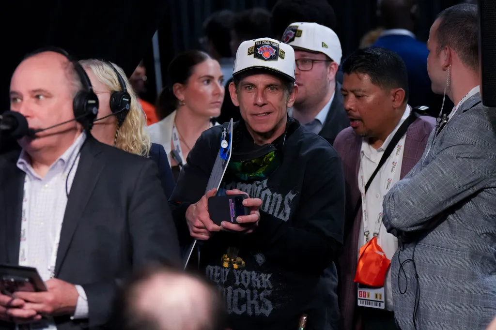 Ben Stiller seen in the aftermath of the Knicks championship win in Game 5 over the Spurs on Saturday.