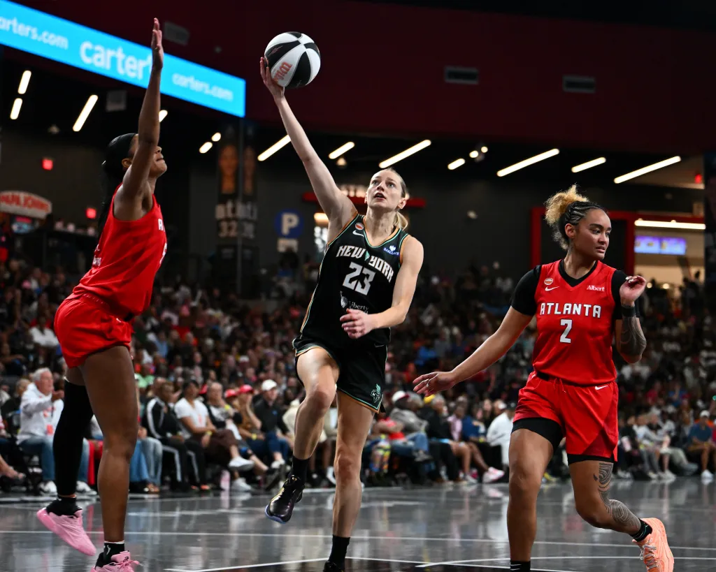 Marine Johannes, who scored 17 points, goes up for a layup during the Liberty's 104-90 win over the Liberty on June 11, 2026 in Atlanta.