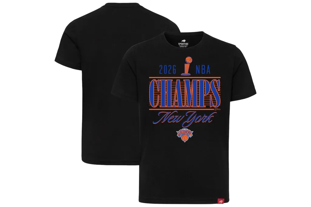 New York Knicks Sportiqe Unisex 2026 NBA Finals Champions Trophy Skyline T-Shirt