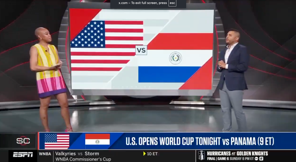 Two sports commentators discuss a U.S. vs Panama World Cup match.