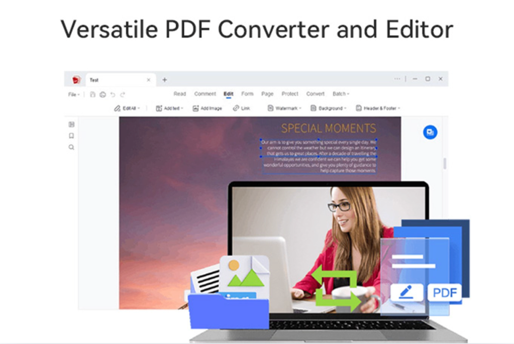 Screenshot of the AcePDF Converter & Editor interface on a laptop.