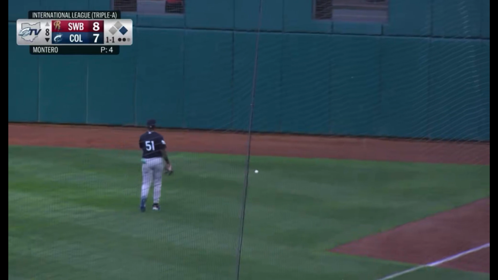 Yanquiel Fernandez walks to get the ball, causing an inside the park homerun.