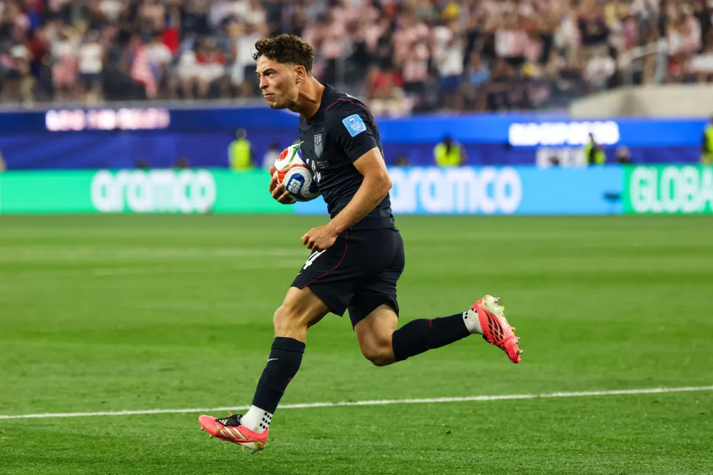 Sebastian Berhalter celebrates after scoring a goal during the USMNT's 3-2 loss to Turkey on June 25, 2026 in Inglewood, Calif.