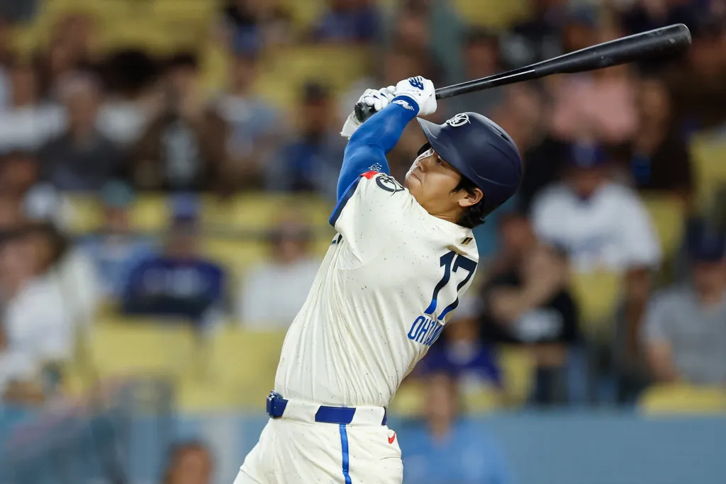 Shohei Ohtani belts a solo home run in the ninth inning of the Dodgers' 3-2 loss to the Orioles on June 20, 2026 in Los Angeles.