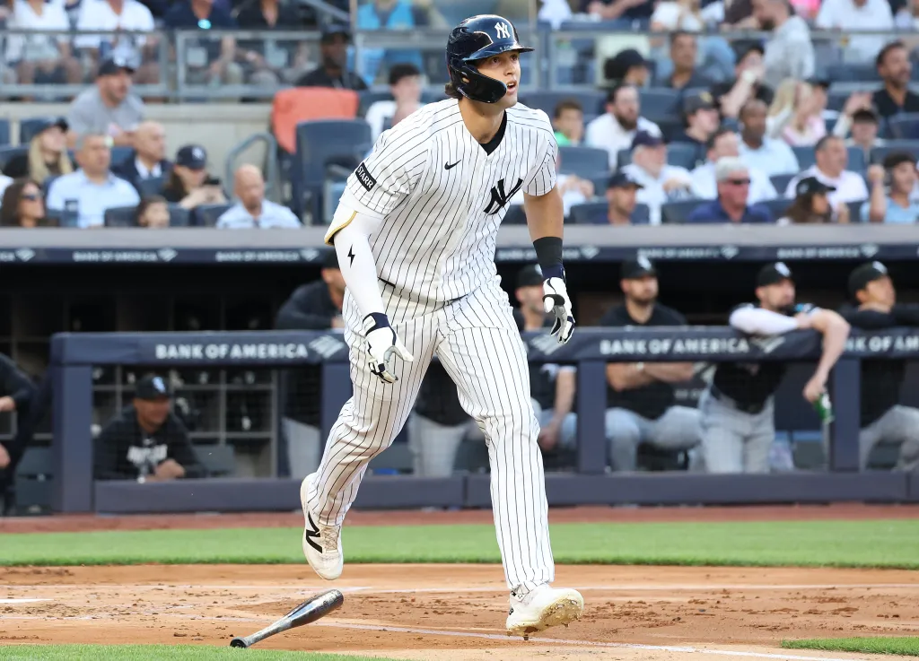 Spencer Jones hits a solo home run during the second inning of the Yankees blowout win over the White Sox on June 16, 2026 at the Stadium.