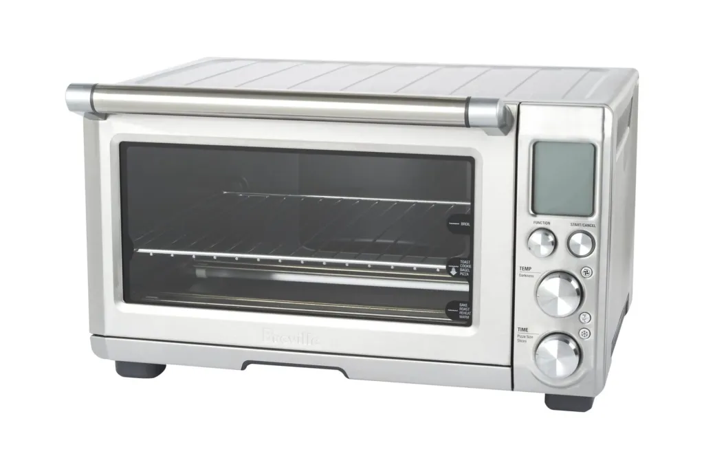 A stainless steel toaster oven.