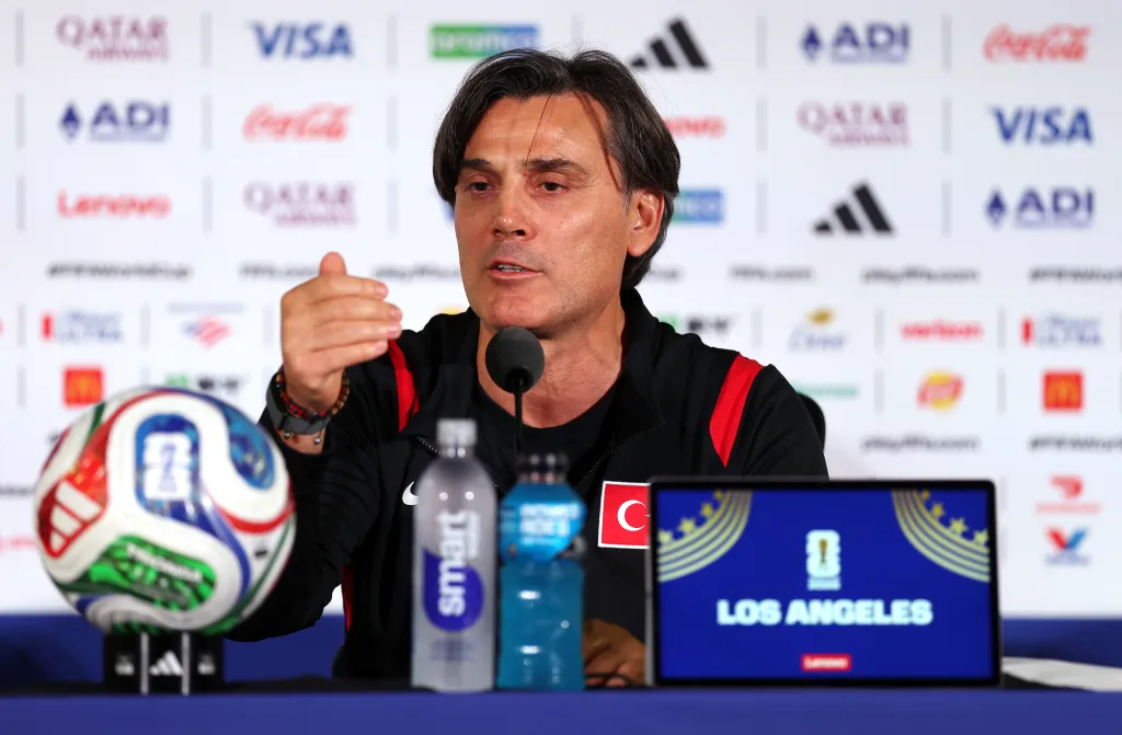 Turkey head coach talks to the media during a press conference one day ahead of the FIFA World Cup 2026 Group D match against the United States.