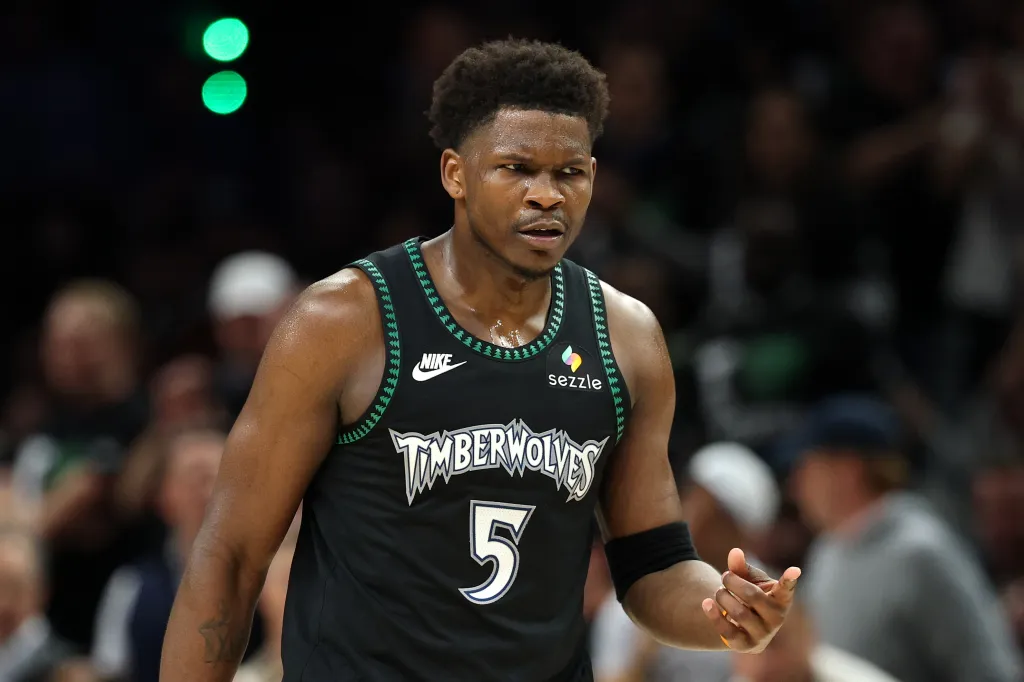 Anthony Edwards of the Minnesota Timberwolves in his number 5 jersey.
