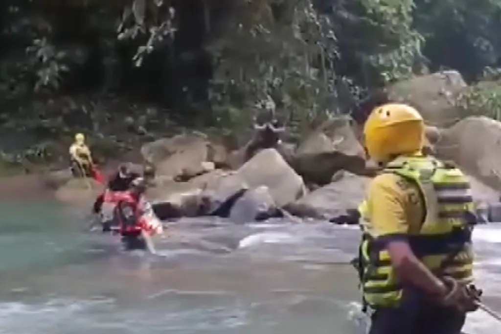 Search and rescue team in a rocky river.
