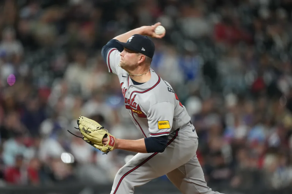 Atlanta Braves relief pitcher Hunter Stratton pitches during a baseball game.