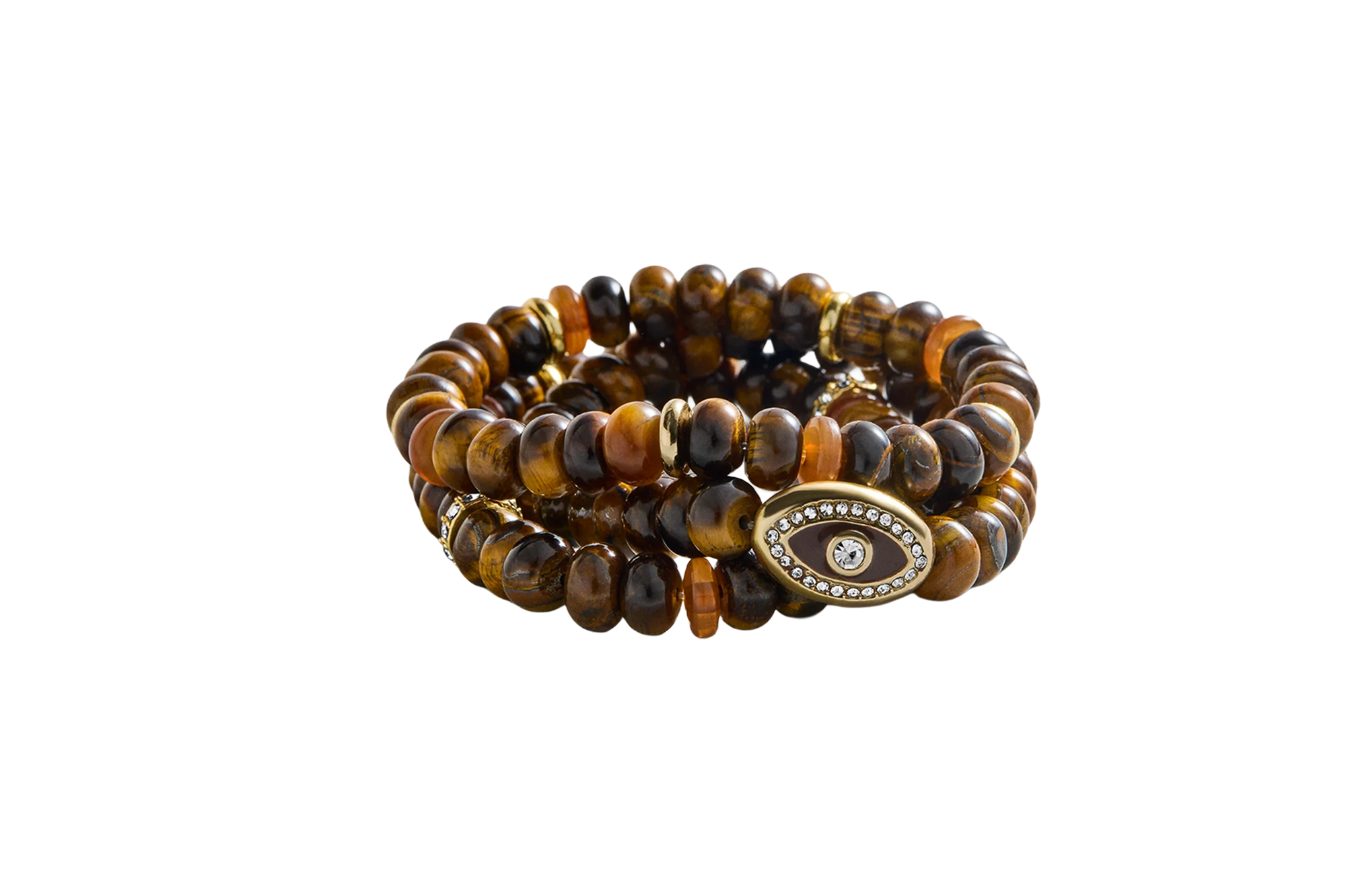 Baublebar Tiger's Eye beaded bracelet with an evil eye charm.