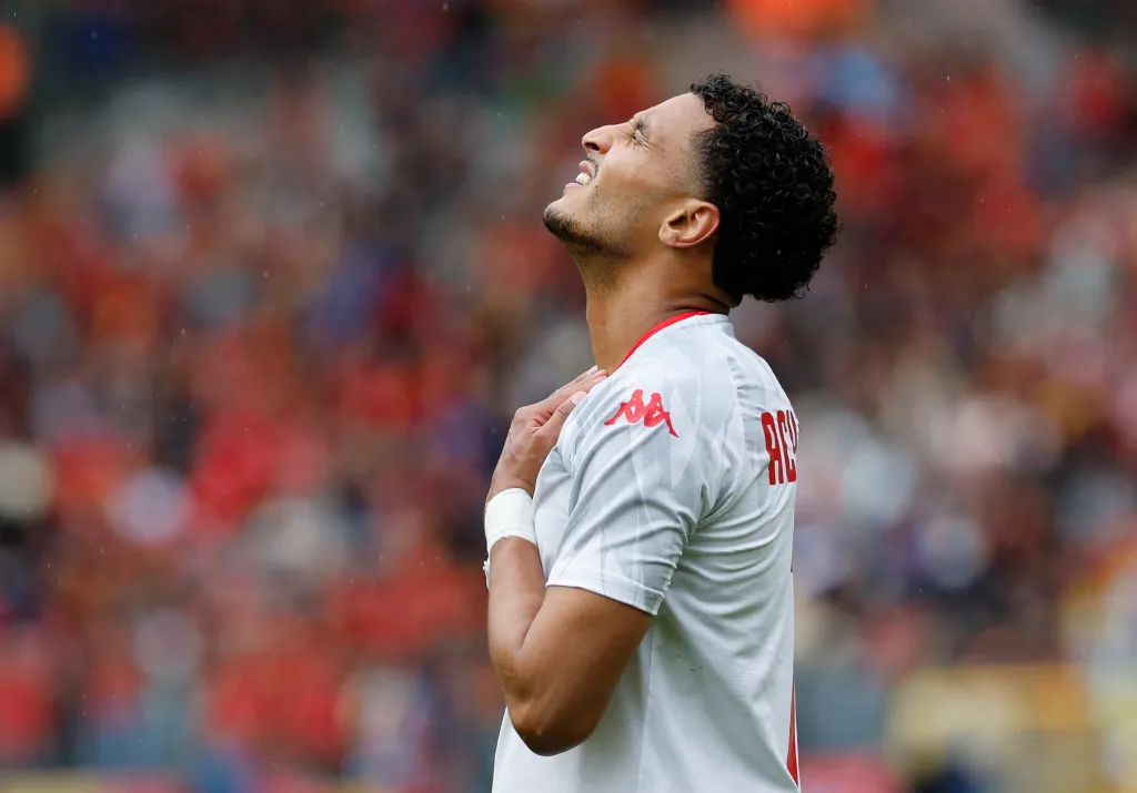 Tunisia's Elias Achouri reacting during an international friendly football match.