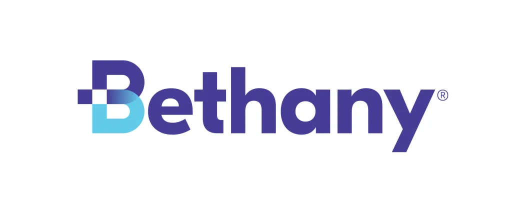 The Bethany Christian Services logo, featuring the word "Bethany" in dark purple with a light blue and dark purple stylized "B" at the beginning.