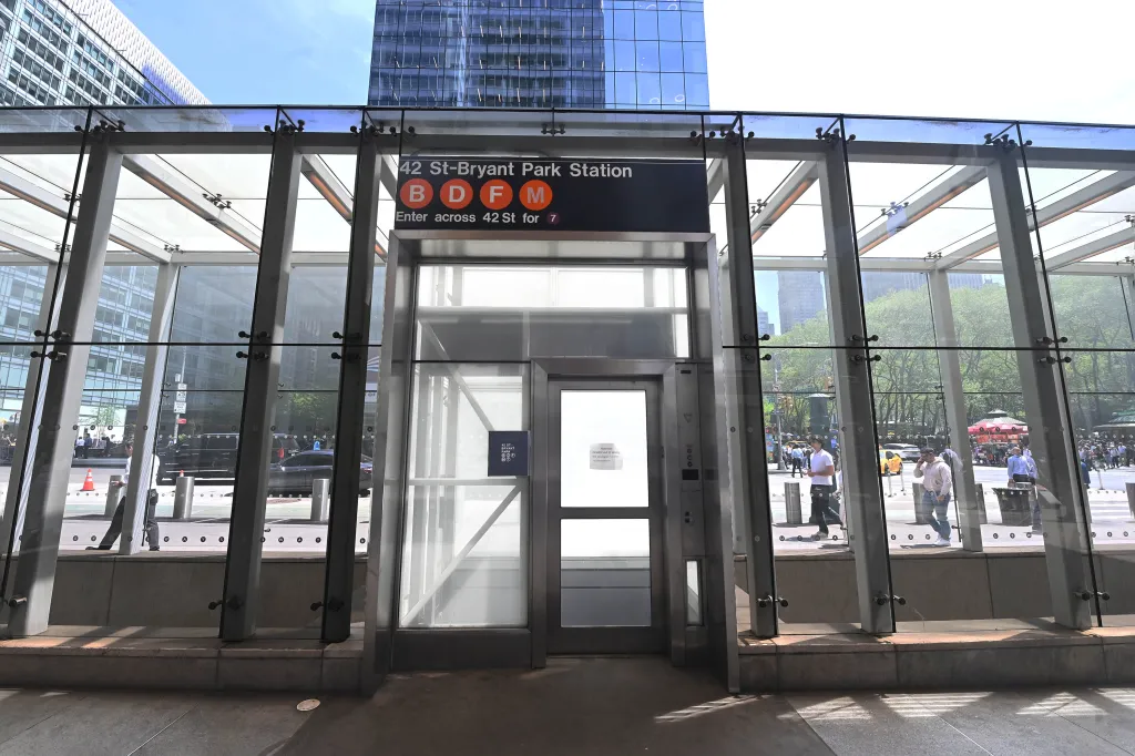 An out-of-service elevator at the 42nd St.-Bryant Park subway station.