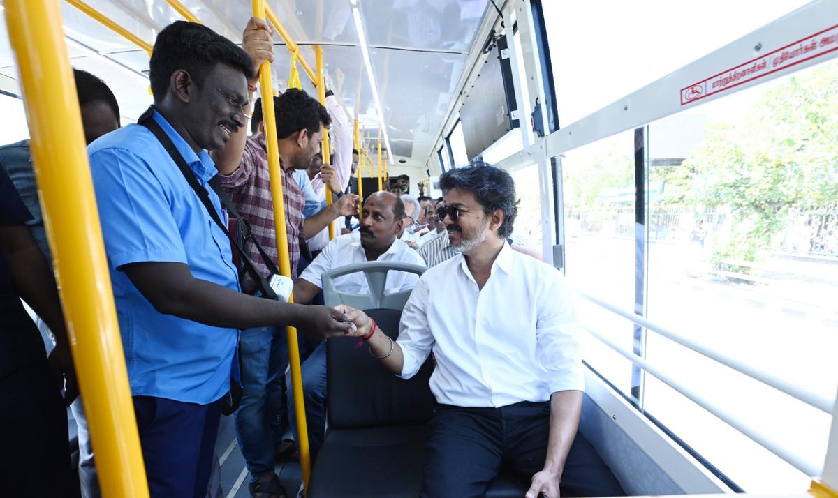 Mr. Vijay takes a ride on a Perambur-bound bus
