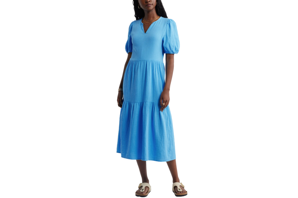 Caslon Puff Sleeve Tiered Cotton Gauze Midi Dress