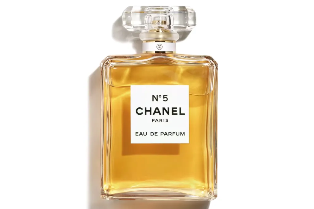 A bottle of Chanel N°5 Eau de Parfum against a white background.