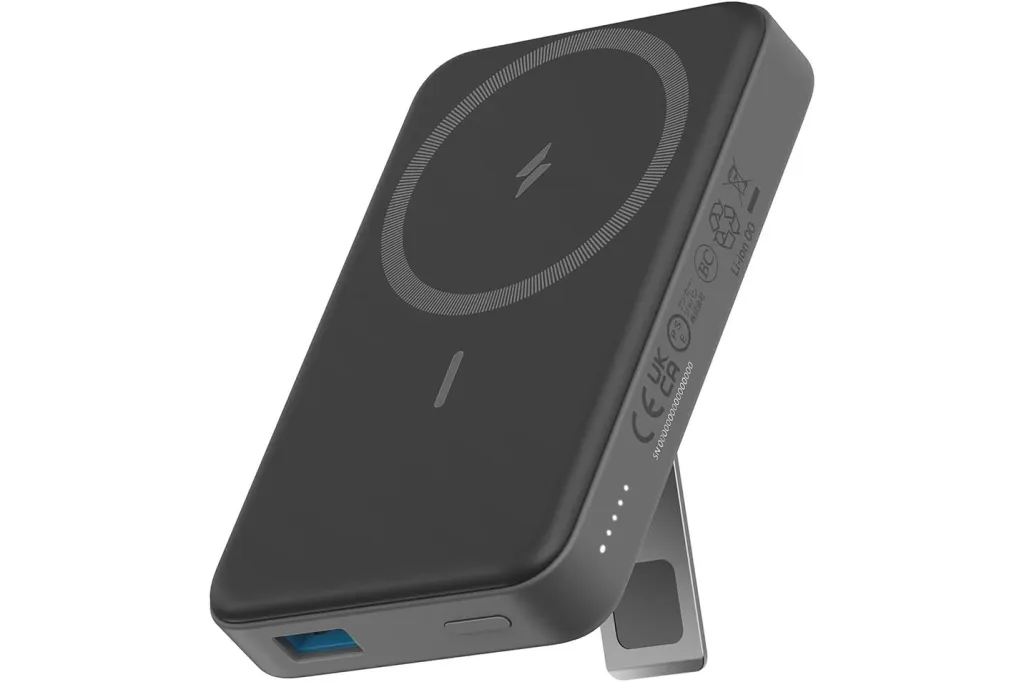 A black wireless charger with a charging port