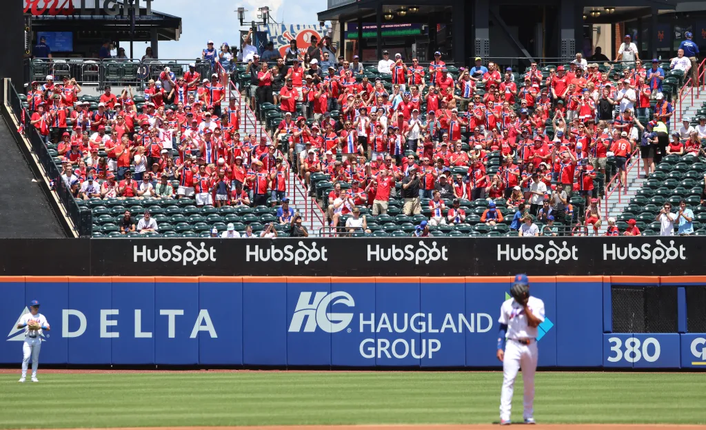 Norway fans take over a section in center field during a Mets-Cubs game at Citi Field on June 24, 2026.