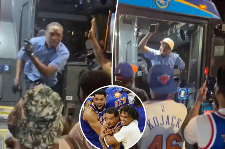 Dancing MTA bus driver joins rowdy celebrations after Knicks’ Finals win in iconic NYC scene