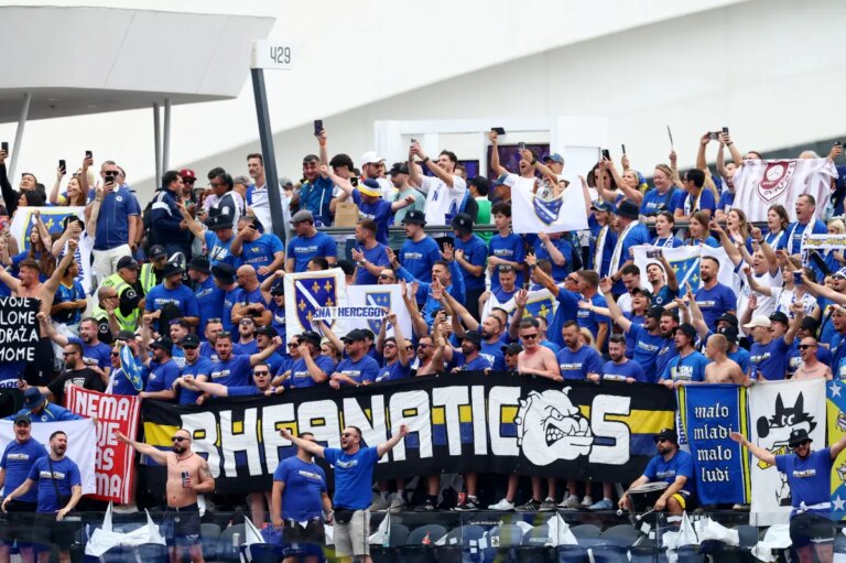 Bosnia soccer fans take over the streets of Inglewood