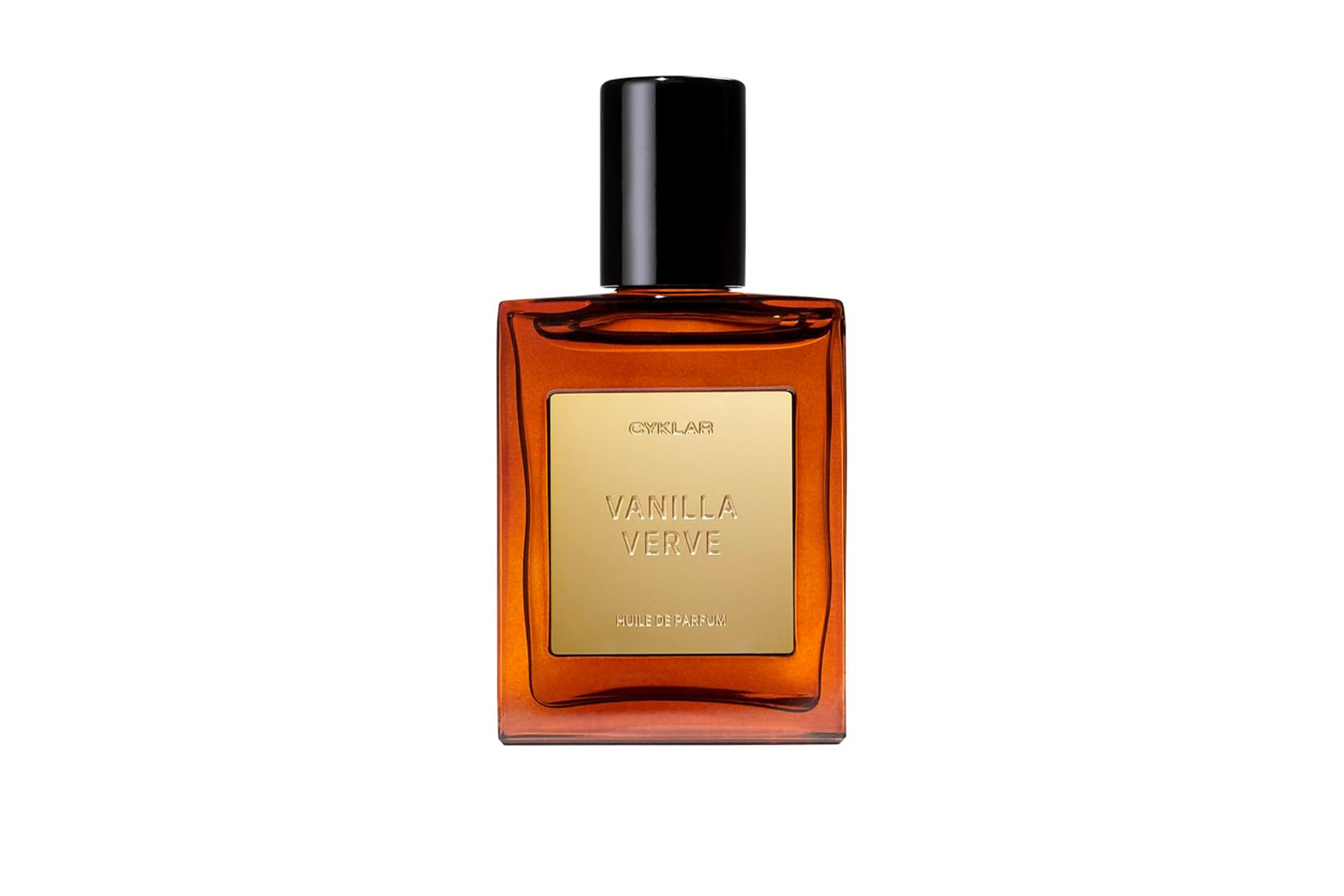 Cyklar Vanilla Verve Perfume Oil in an amber glass bottle with a black cap.