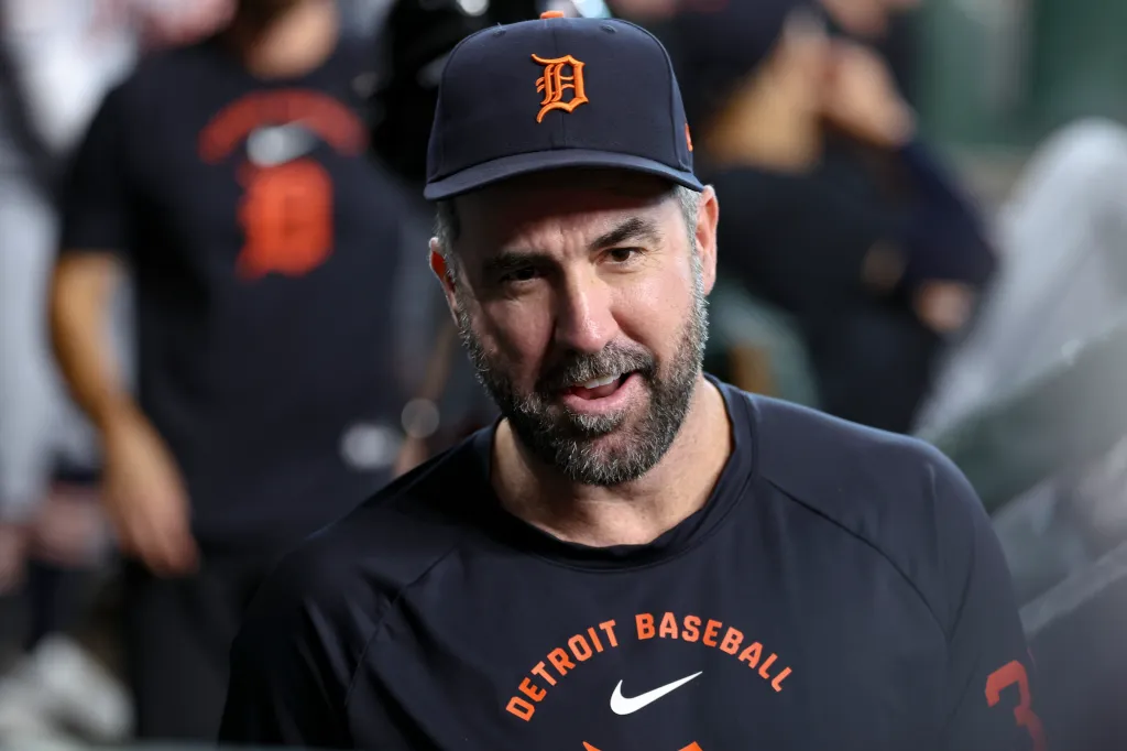 Detroit Tigers pitcher Justin Verlander in the dugout.