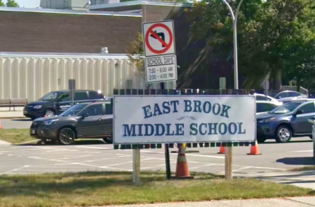 The sign for East Brook Middle School in Paramus, New Jersey.