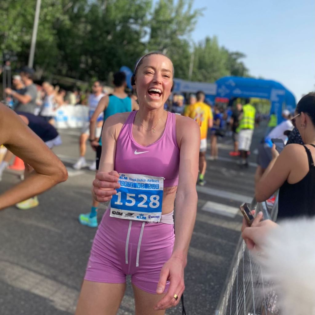 Amber Heard catches a runner’s high after completing her first 10K race in Madrid last week.