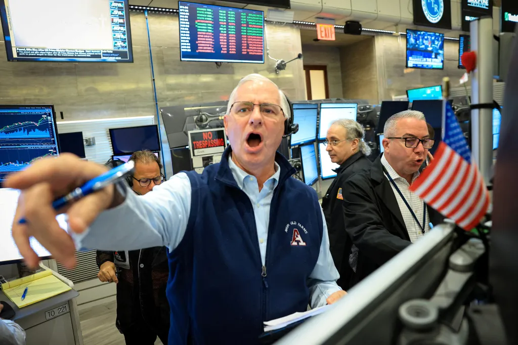 Futures-options traders working on the floor of the New York Stock Exchange.