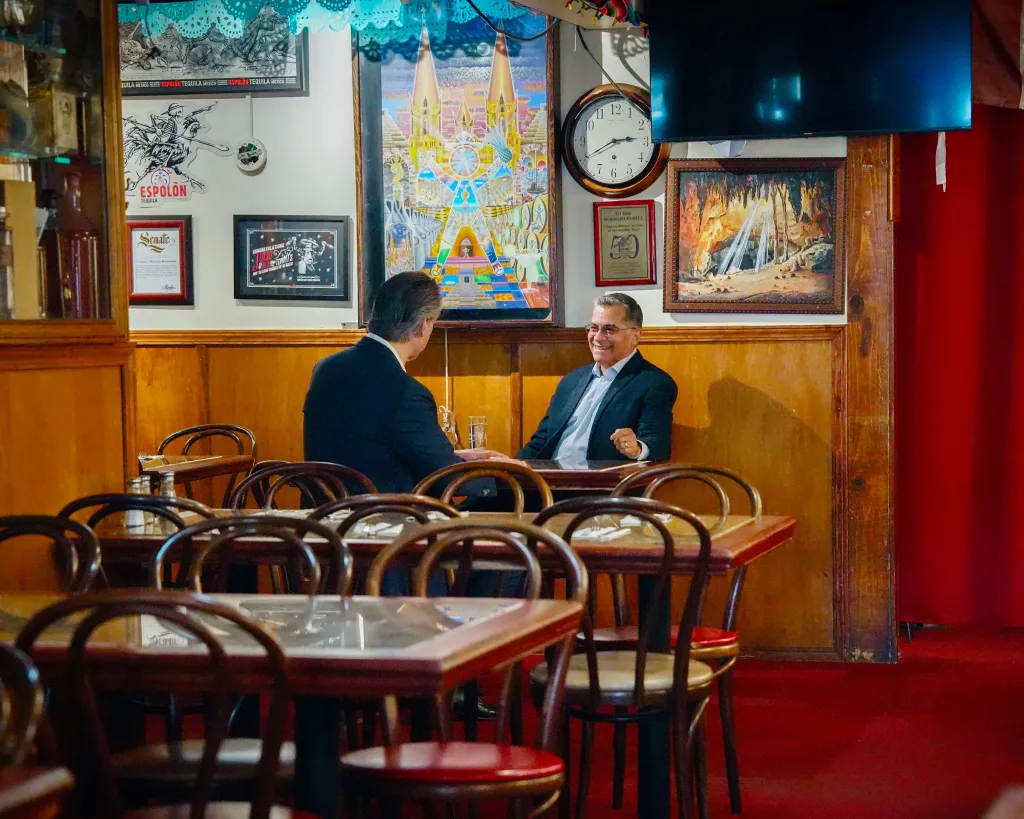 Gavin Newsom meets with Xavier Becerra in a San Francisco Mexican restaurant.