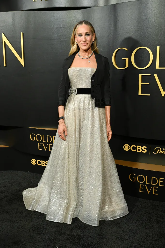 Sarah Jessica Parker poses on the red carpet at the Golden Globes.