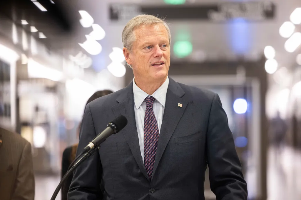 Governor Charlie Baker speaking at Union Station.