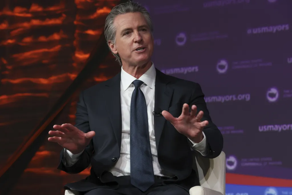 California Governor Gavin Newsom speaking at the 94th Annual Meeting of the United States Conference of Mayors.