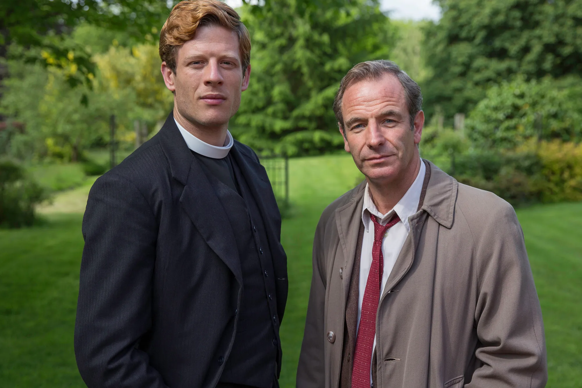 Two men filming "Grantchester"