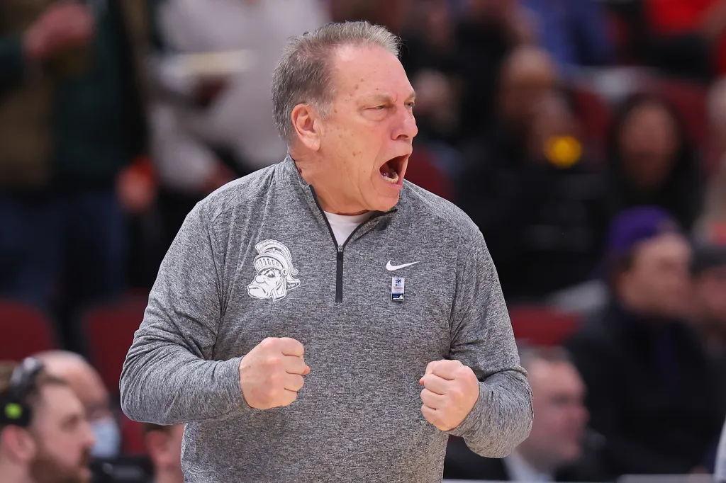 Head coach Tom Izzo of the Michigan State Spartans reacts during a game.