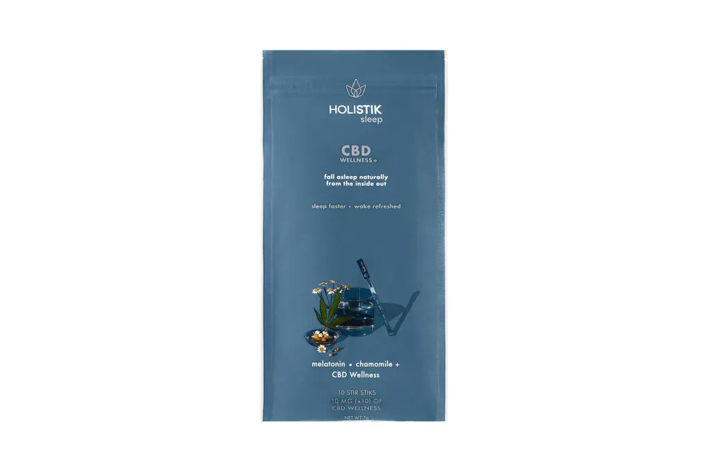 A blue package with a picture of a plant
