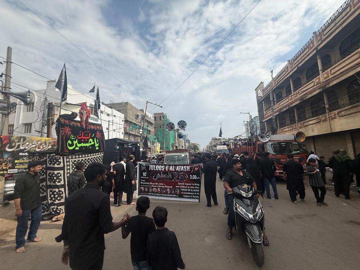 Muharram procession passing through the old quarters of Hyderabad.