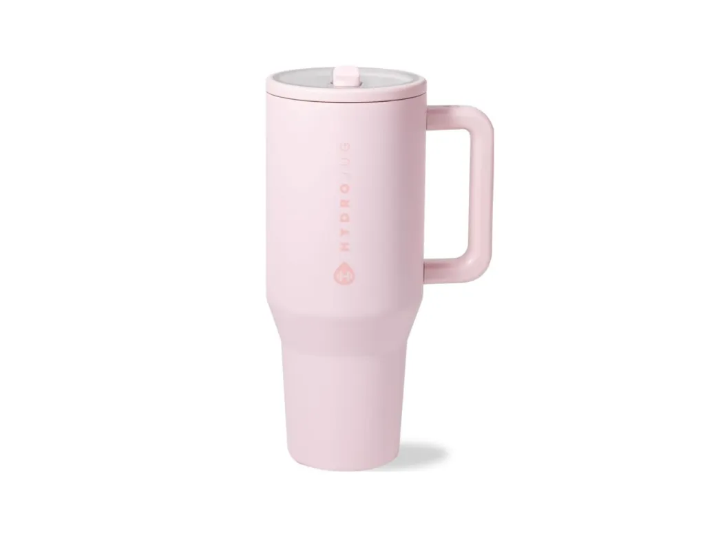 Pink HydroJug with a handle and lid.