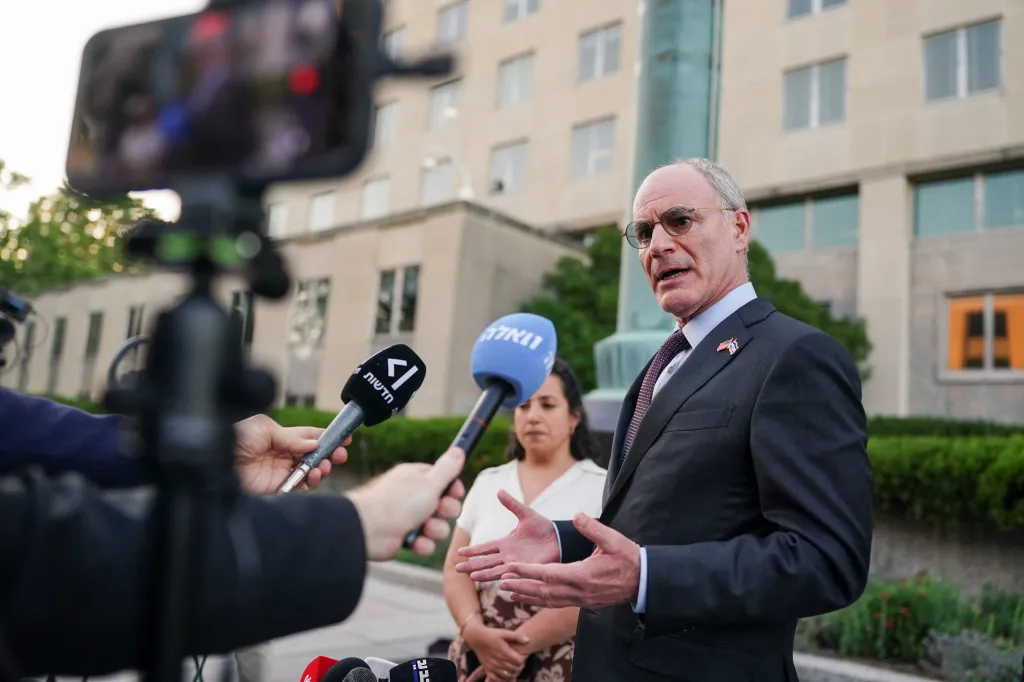 Israeli Ambassador Yechiel Leiter speaks with media after Israel and Lebanon agreed to a ceasefire.