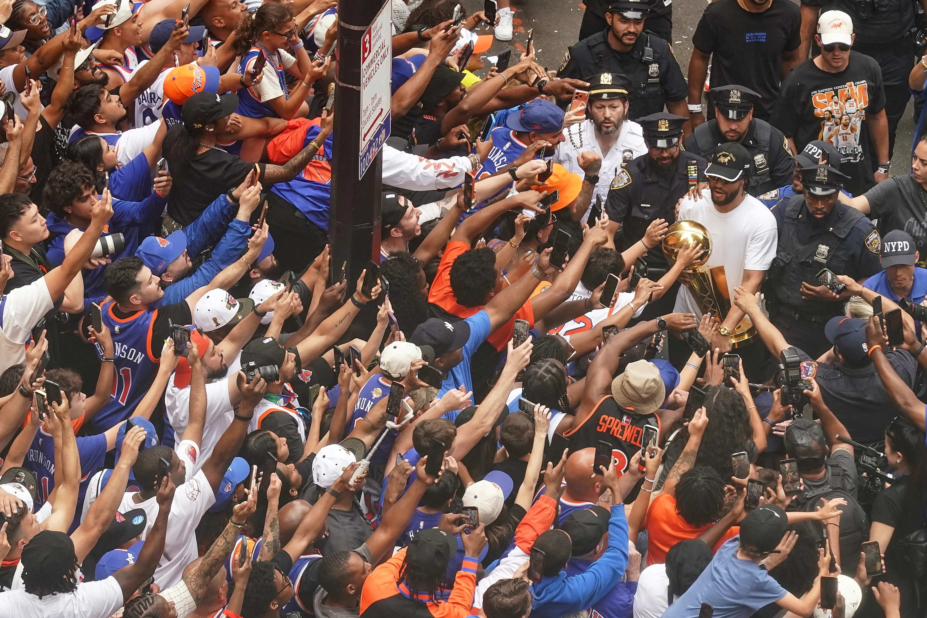 New York Knicks ticker-tape parade down Manhattan's "Canyon of Heroes" to celebrate their 2026 NBA Championship