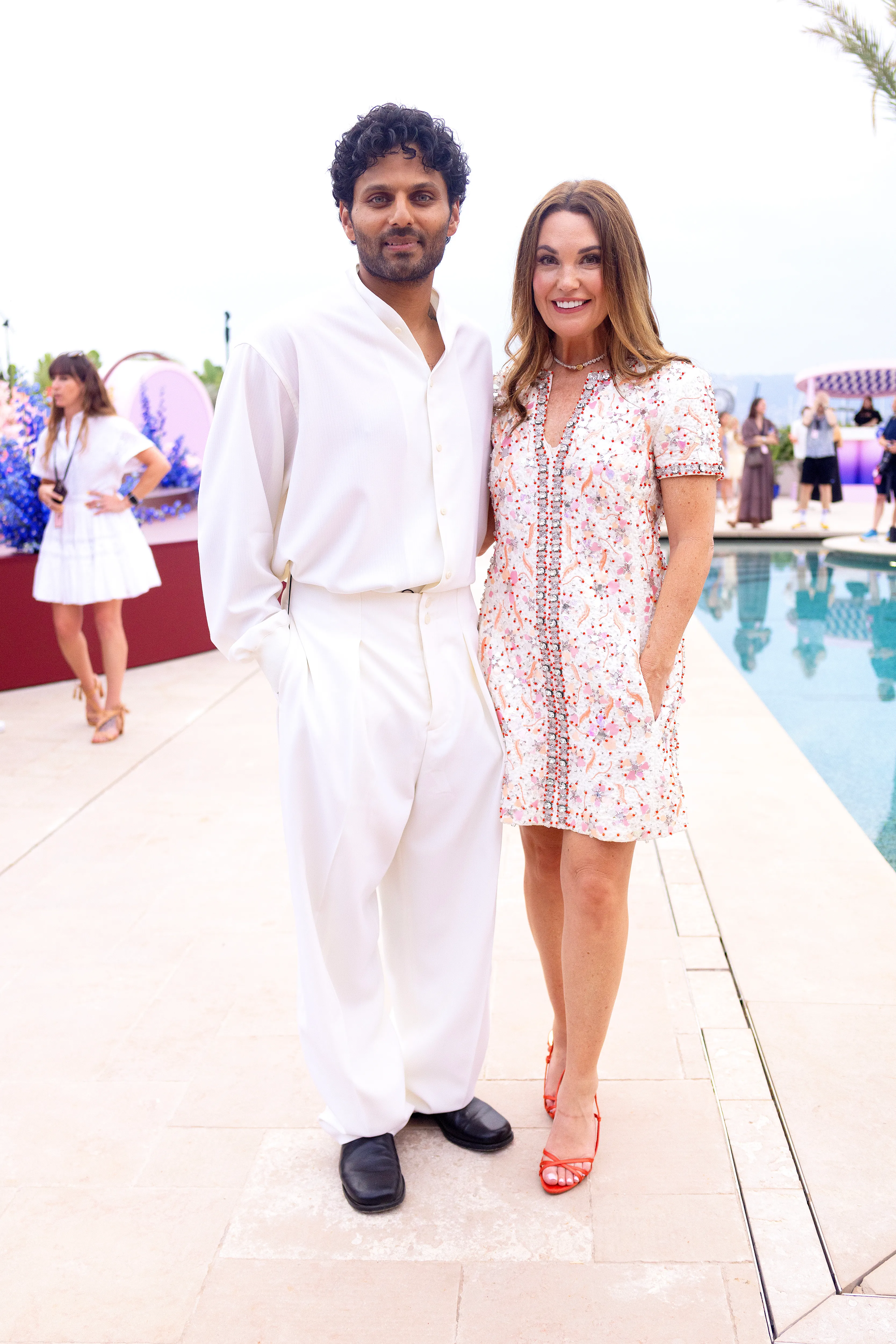 Jay Shetty and Dustee Jenkins, Chief Public Affairs Officer at Spotify, attend the Spotify Beach Opening Night Soirée.