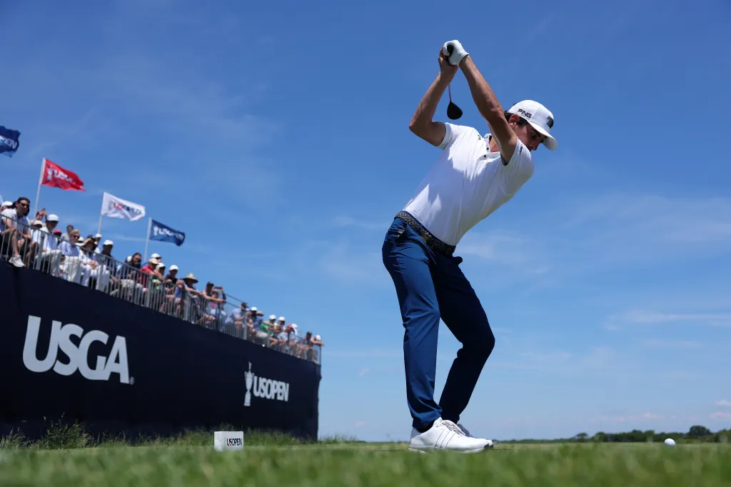 Joaquin Niemann of Chile teeing off at the 12th hole at the U.S. Open.