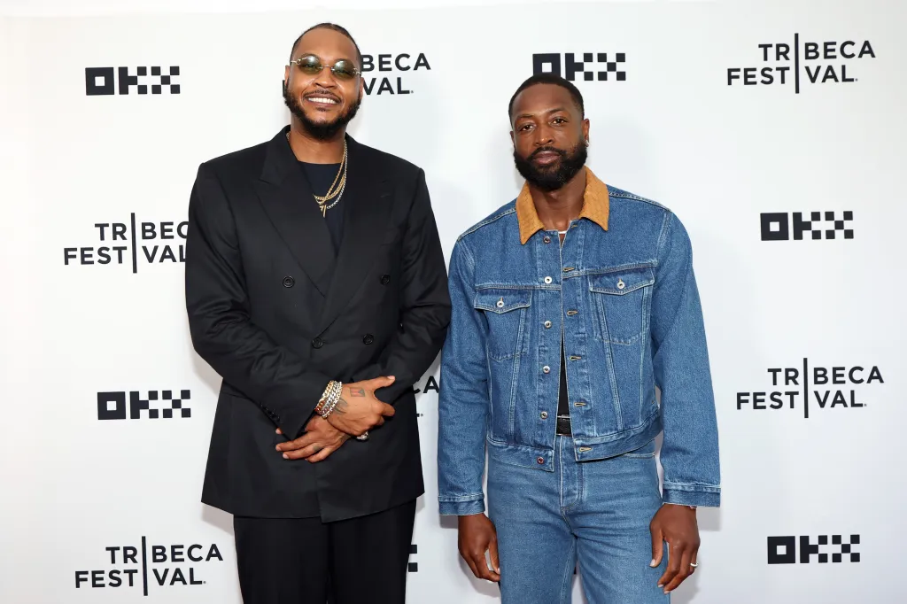 Carmelo Anthony and Dwyane Wade standing at the "Born Melo" Premiere during the 2026 Tribeca Festival.