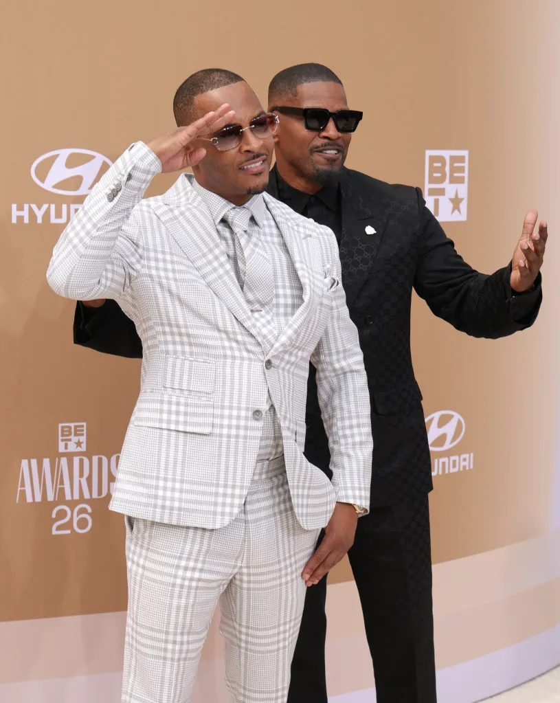 T.I. and Jamie Foxx attends the 2026 BET Awards at Peacock Theater on June 28, 2026 in Los Angeles, California. 
